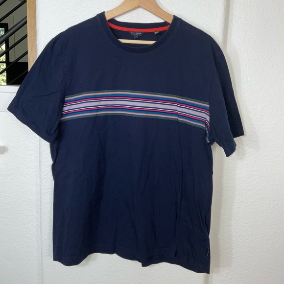 Ted Baker London Bevvy Navy Multicolor Stripe Tee - Picture 2 of 7